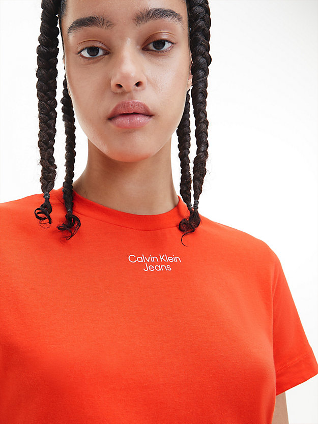 CORAL ORANGE T-shirt in cotone biologico con logo da donna CALVIN KLEIN JEANS