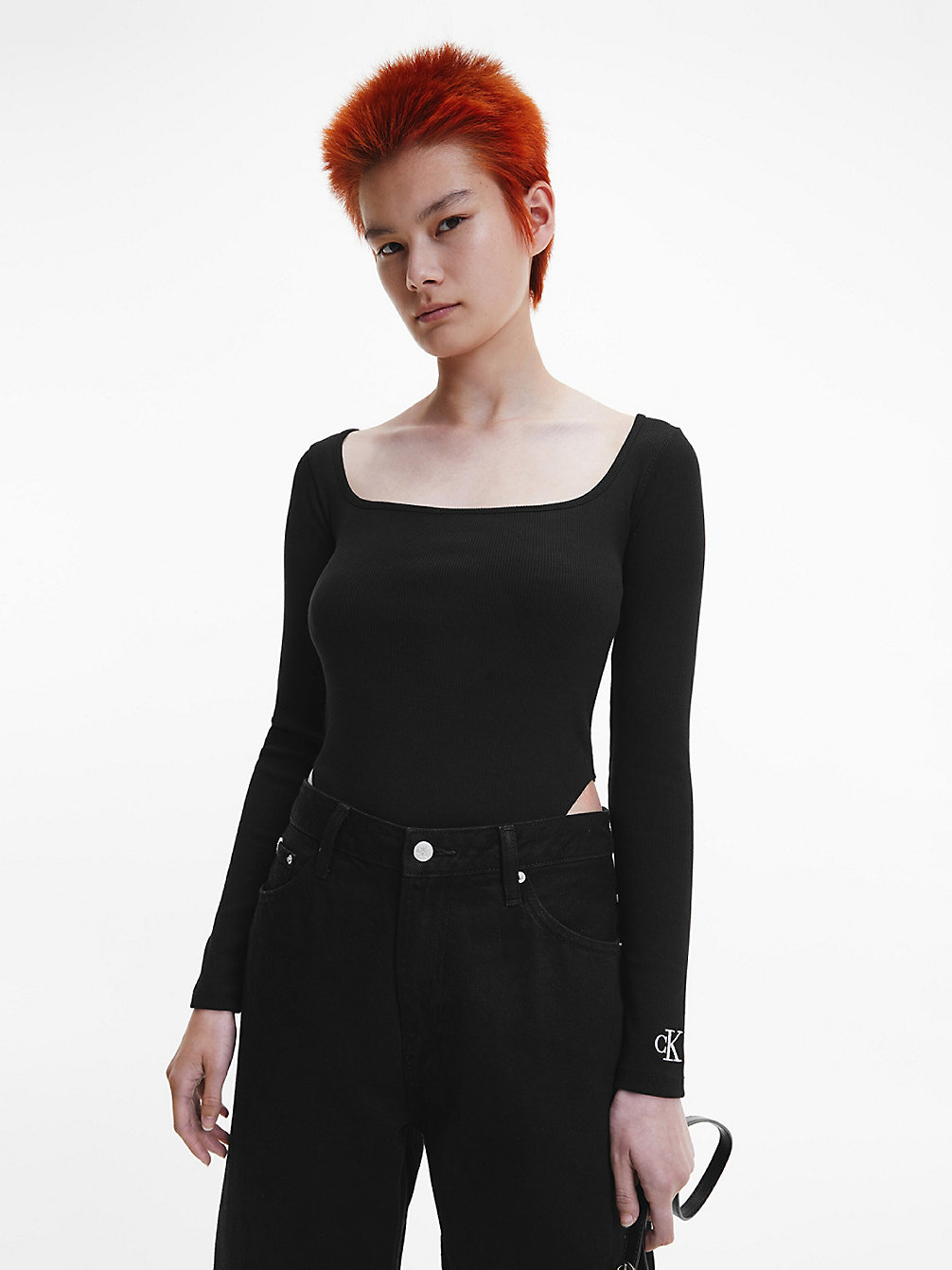 CK BLACK Ribbed Long Sleeve Bodysuit undefined women Calvin Klein