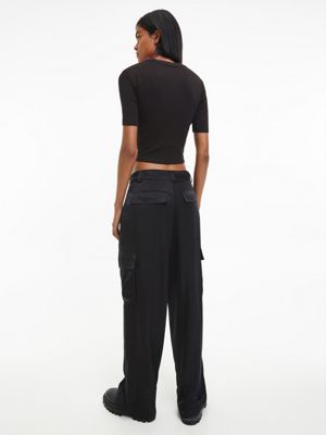 CK BLACK Slim Cropped Badge T-shirt for women CALVIN KLEIN JEANS