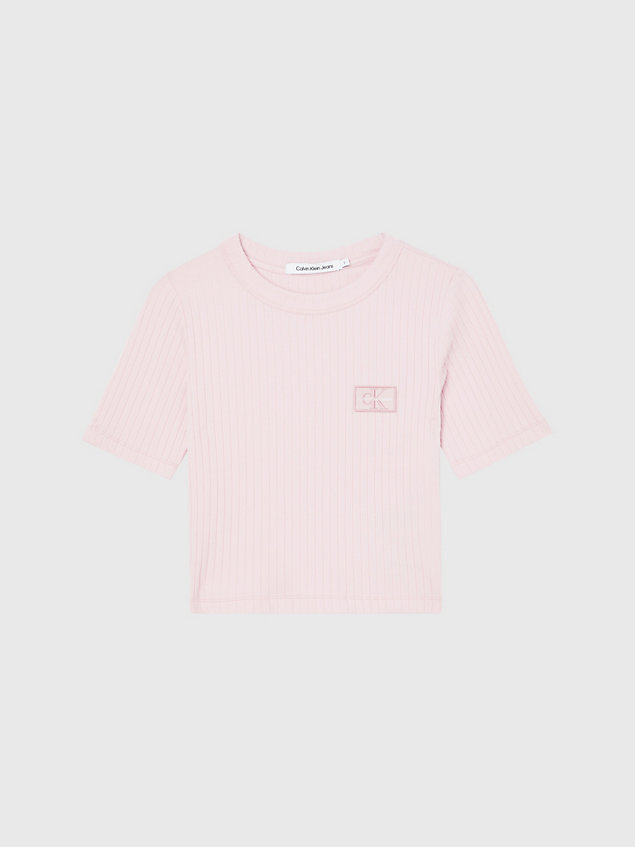 pink schmales cropped t-shirt mit badge für damen - calvin klein jeans