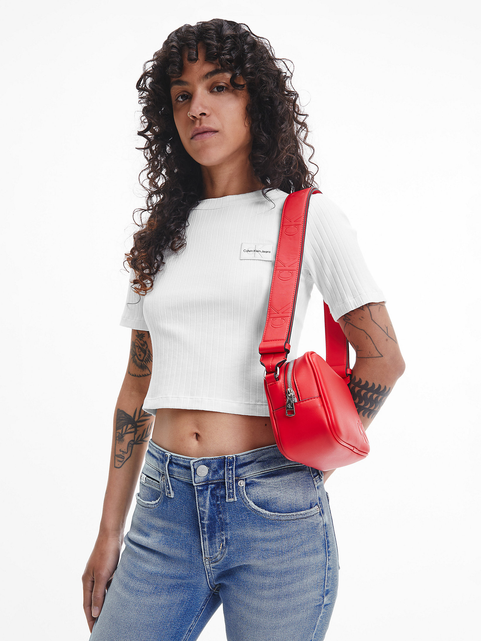 Bright White Slim Cropped Badge T-Shirt undefined women Calvin Klein