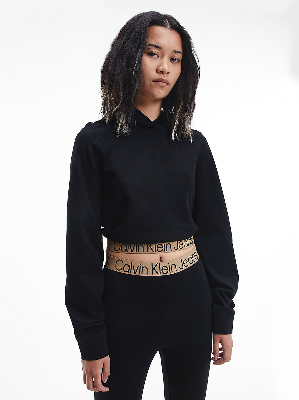 CK BLACK Milano Jersey Cropped Hoodie undefined women Calvin Klein