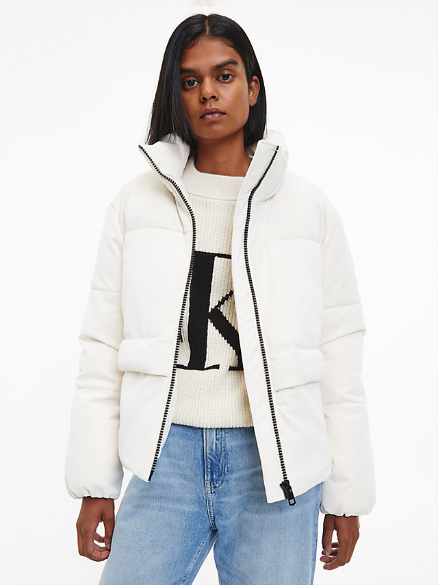 Eggshell Faux Suede Puffer Jacket undefined women Calvin Klein