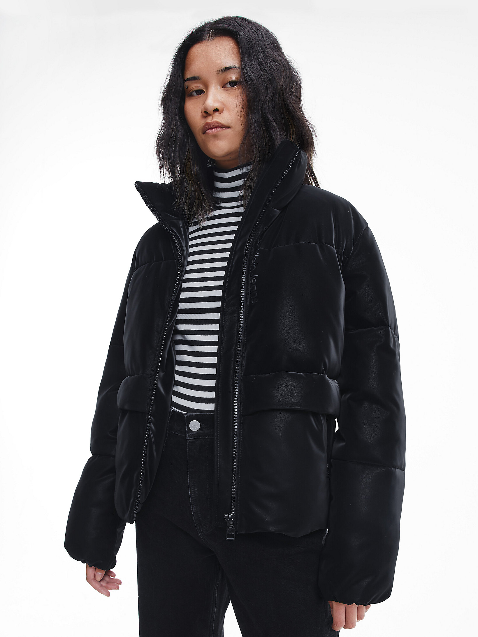 CK Black Faux Suede Puffer Jacket undefined women Calvin Klein