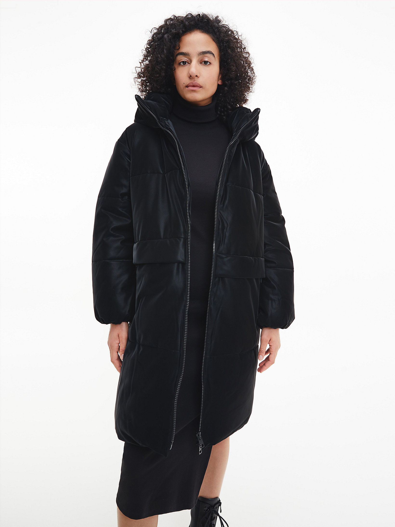 CK Black Oversized Faux Suede Puffer Coat undefined women Calvin Klein