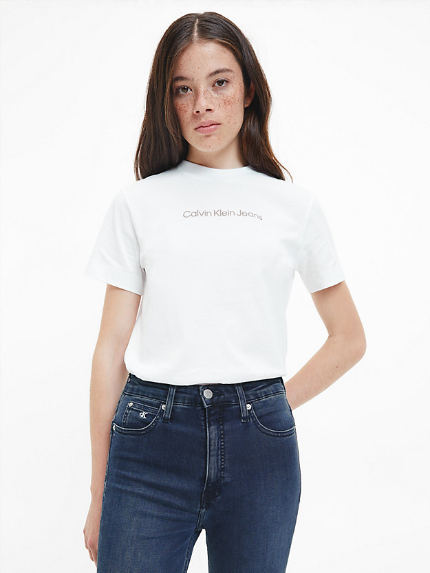 BRIGHT WHITE / PERFECT TAUPE Camiseta de algodón orgánico con logo de mujer CALVIN KLEIN JEANS