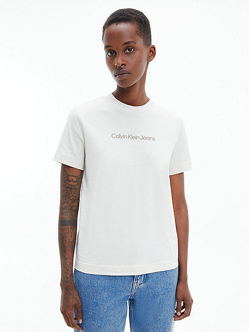 Calvin Klein T-shirts en mailles tricot\u00e9es cr\u00e8me motif ray\u00e9 Mode Hauts T-shirts en mailles tricotées 