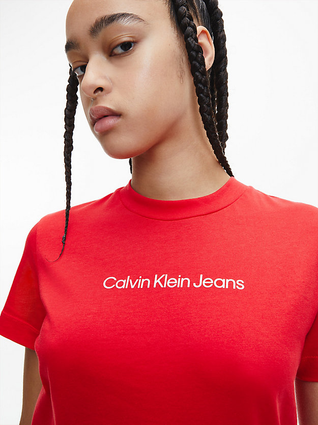 CANDY APPLE / BRIGHT WHITE Camiseta de algodón orgánico con logo de mujer CALVIN KLEIN JEANS