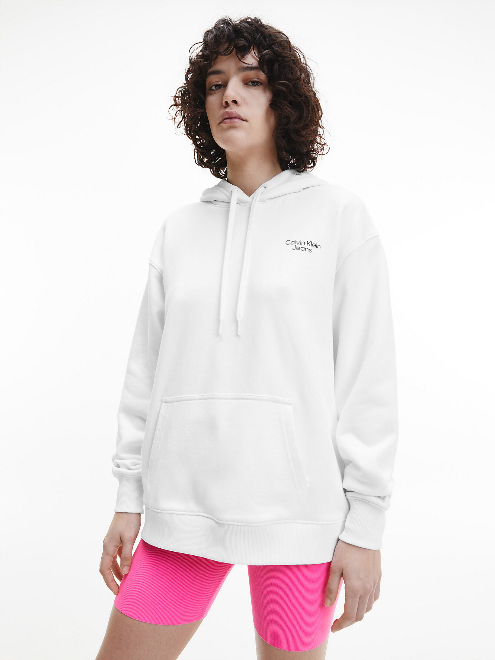 Bright White Felpa Oversize Con Cappuccio E Logo undefined donna Calvin Klein