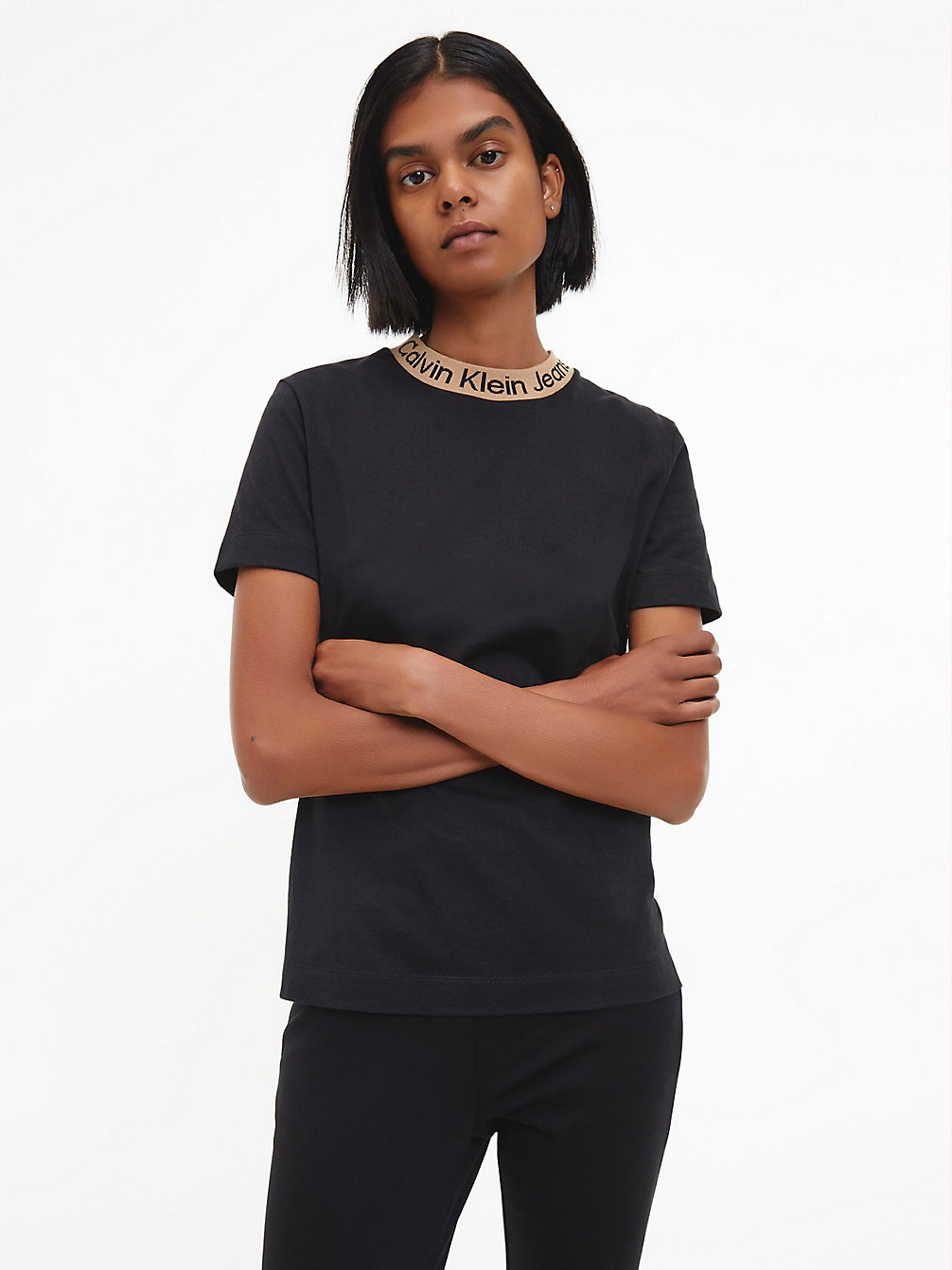 CK BLACK T-Shirt In Cotone Biologico Con Logo Sul Colletto undefined donna Calvin Klein