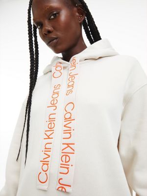 EGGSHELL/ CORAL ORANGE Bluza z kapturem oversize z Logo Tape dla Kobiety CALVIN KLEIN JEANS