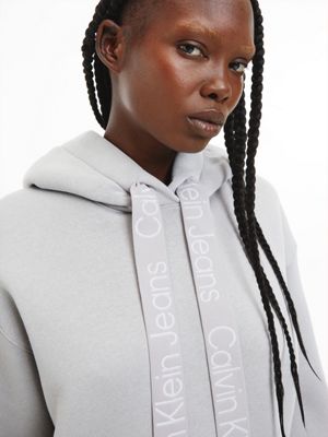 MERCURY GREY / BRIGHT WHITE Sweat-shirt à capuche surdimensionné avec Logo Tape for femmes CALVIN KLEIN JEANS