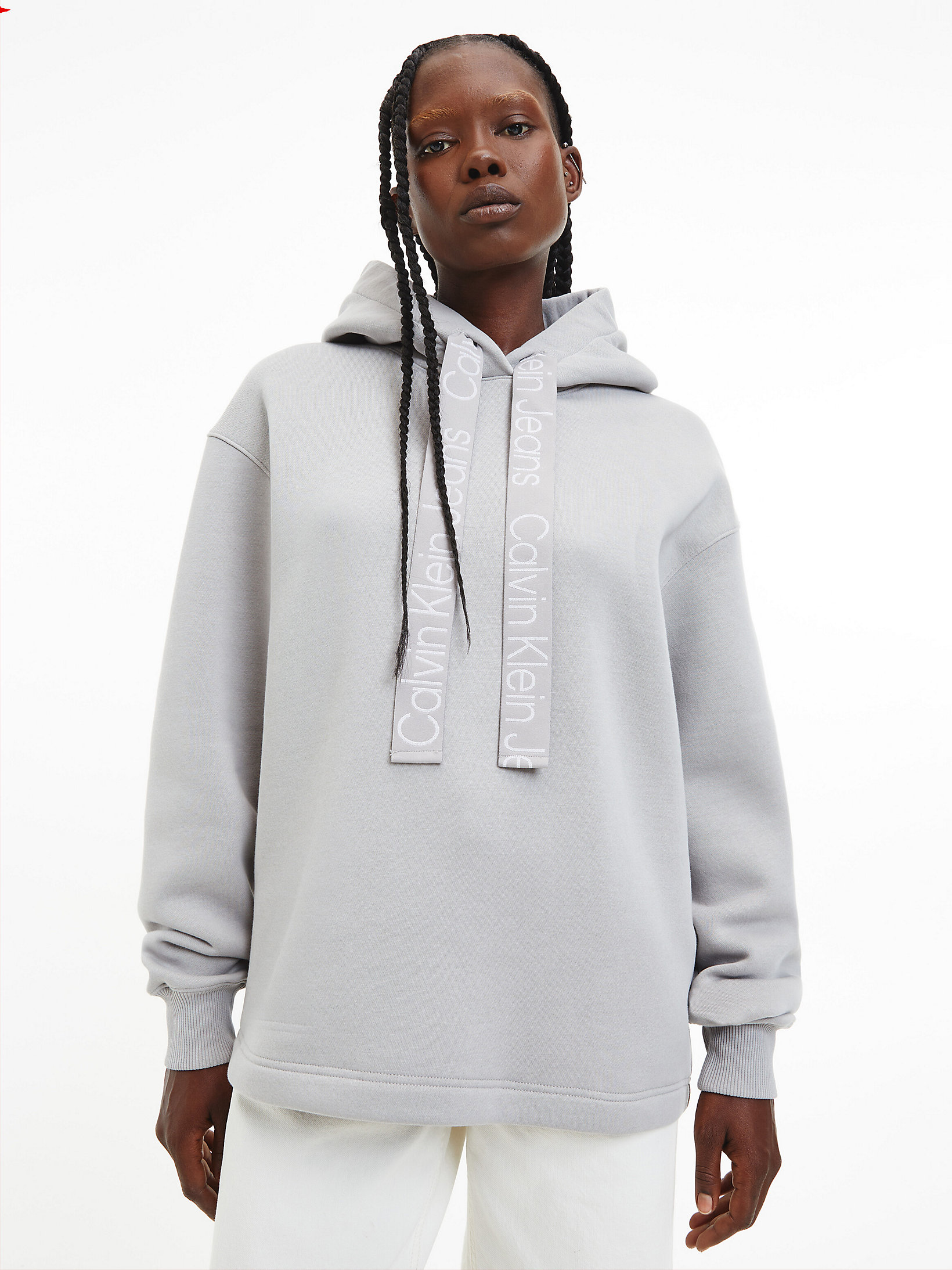 Mercury Grey / Bright White Oversized Logo Tape Hoodie undefined women Calvin Klein