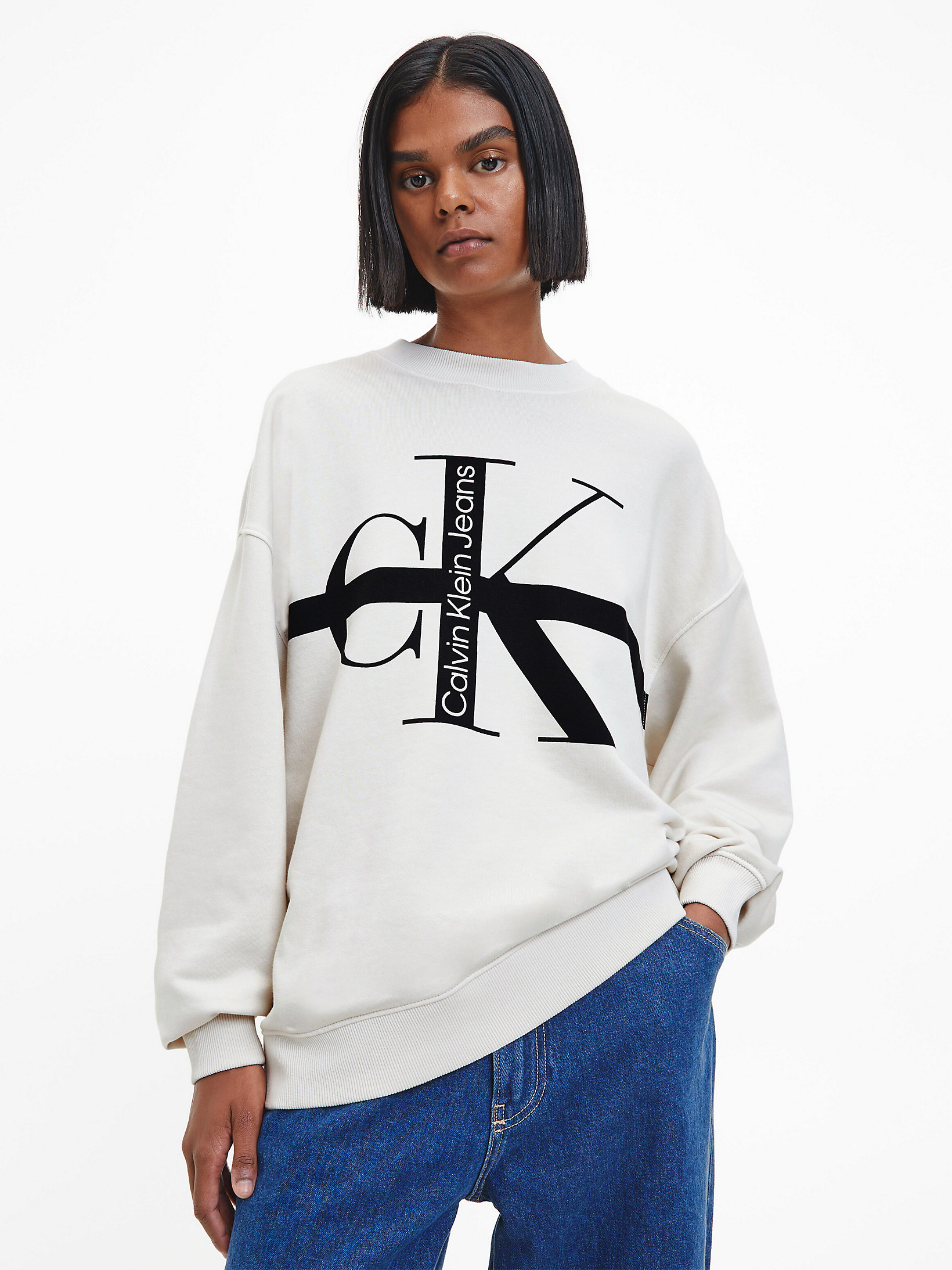 Eggshell Lässiges Monogramm-Sweatshirt undefined Damen Calvin Klein