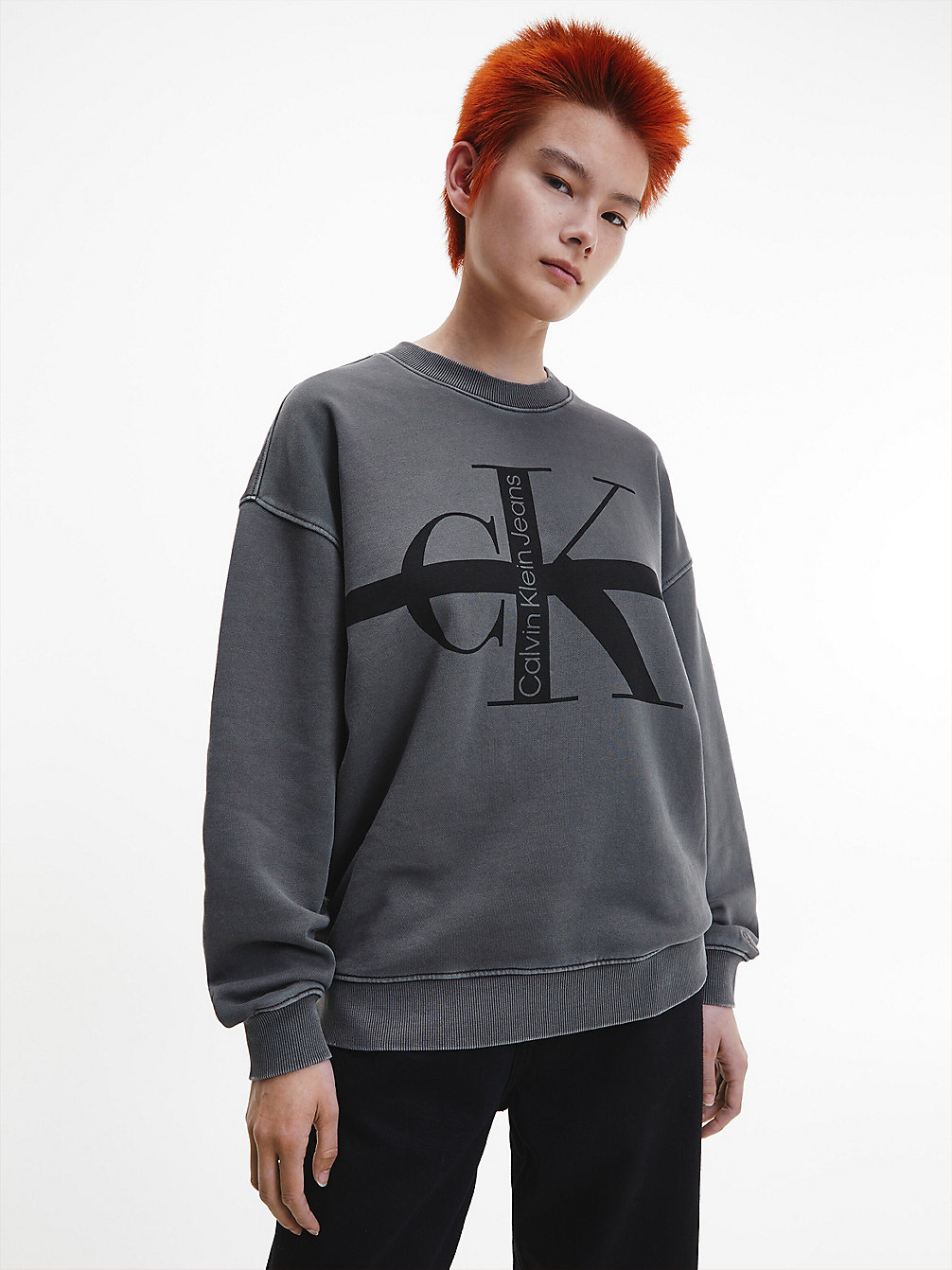 INDUSTRIAL GREY Relaxed Sweatshirt Met Monogram undefined dames Calvin Klein