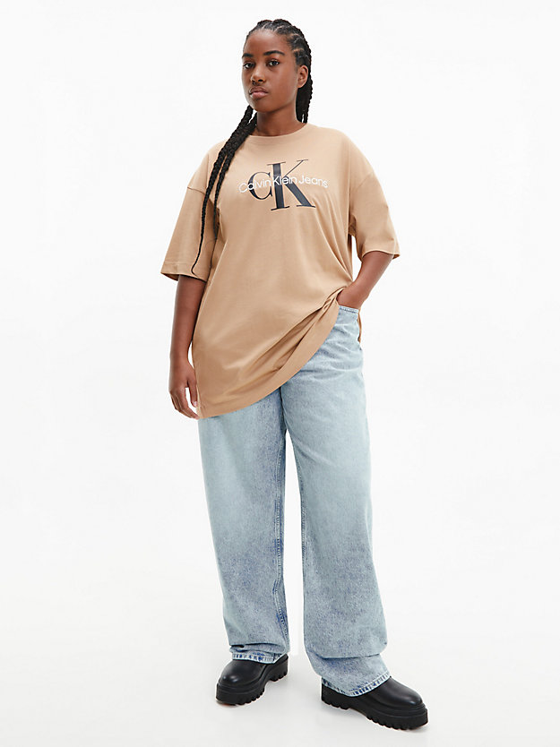 TIMELESS CAMEL Monogramm-T-Shirt aus Bio-Baumwolle für Damen CALVIN KLEIN JEANS