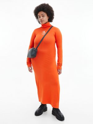 CORAL ORANGE Jersey Roll Neck Maxi Dress for women CALVIN KLEIN JEANS