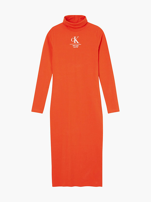 CORAL ORANGE Jersey Roll Neck Maxi Dress for women CALVIN KLEIN JEANS