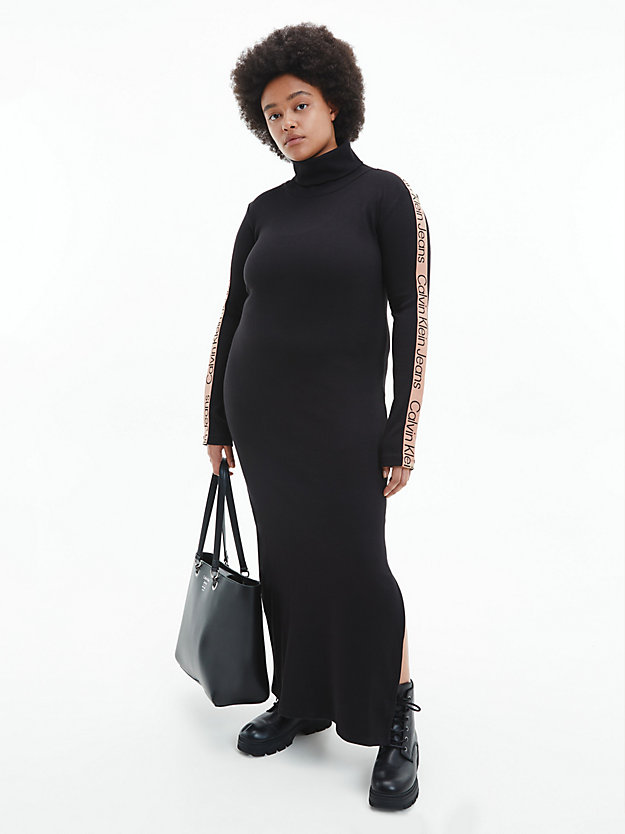CK BLACK Sukienka maxi z materiału o ściągaczowym splocie z taśmą z logo dla Kobiety CALVIN KLEIN JEANS