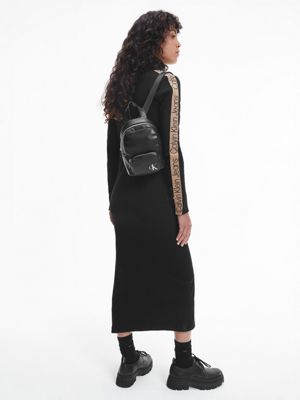 CK BLACK Rippstrick-Maxikleid mit Logo Tape für Damen CALVIN KLEIN JEANS