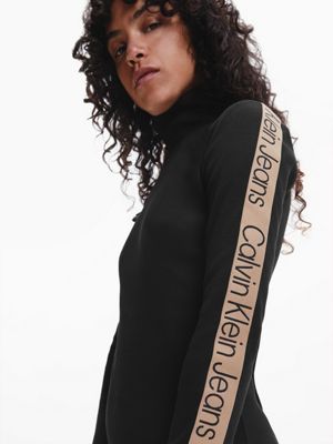 CK BLACK Rippstrick-Maxikleid mit Logo Tape für Damen CALVIN KLEIN JEANS