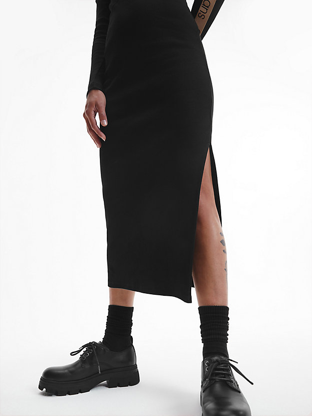 CK BLACK Sukienka maxi z materiału o ściągaczowym splocie z taśmą z logo dla Kobiety CALVIN KLEIN JEANS