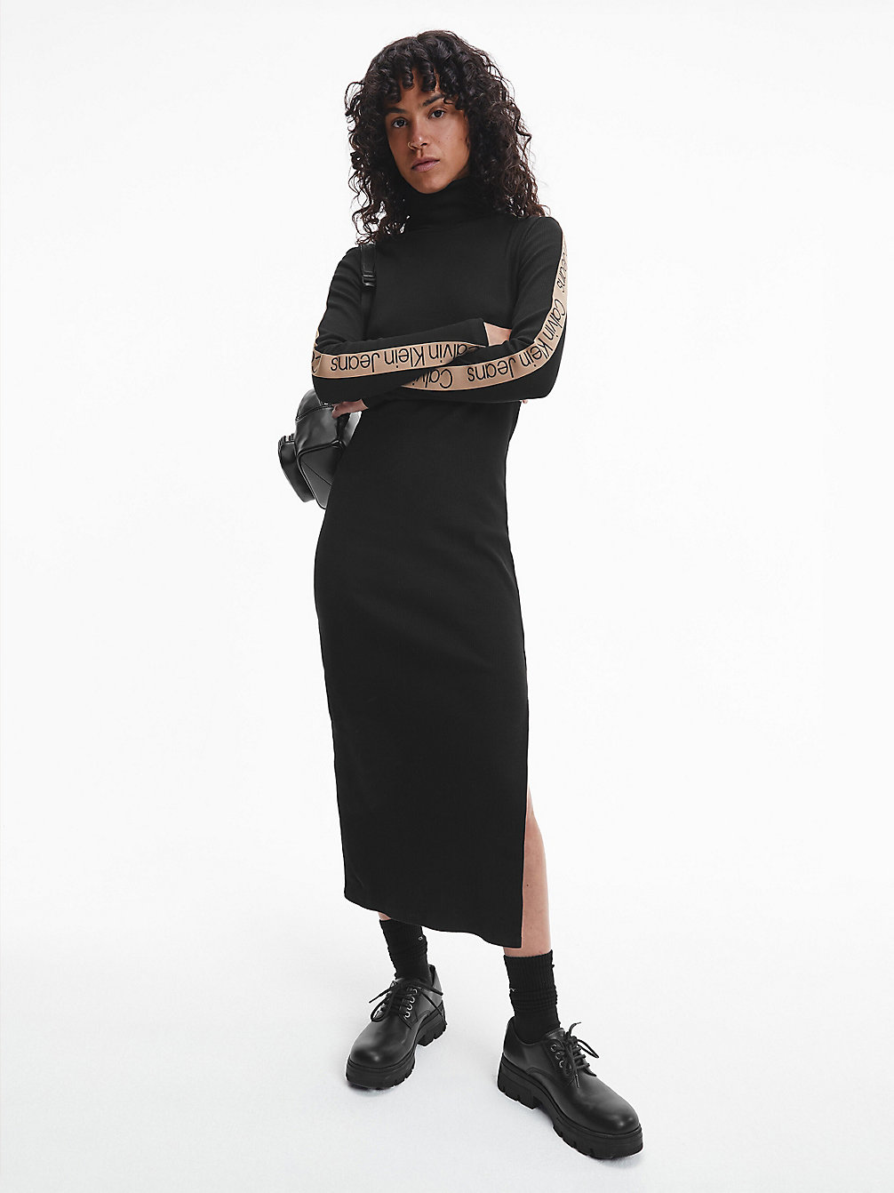 CK BLACK Robe Longue En Tricot Côtelé Avec Logo Tape undefined femmes Calvin Klein