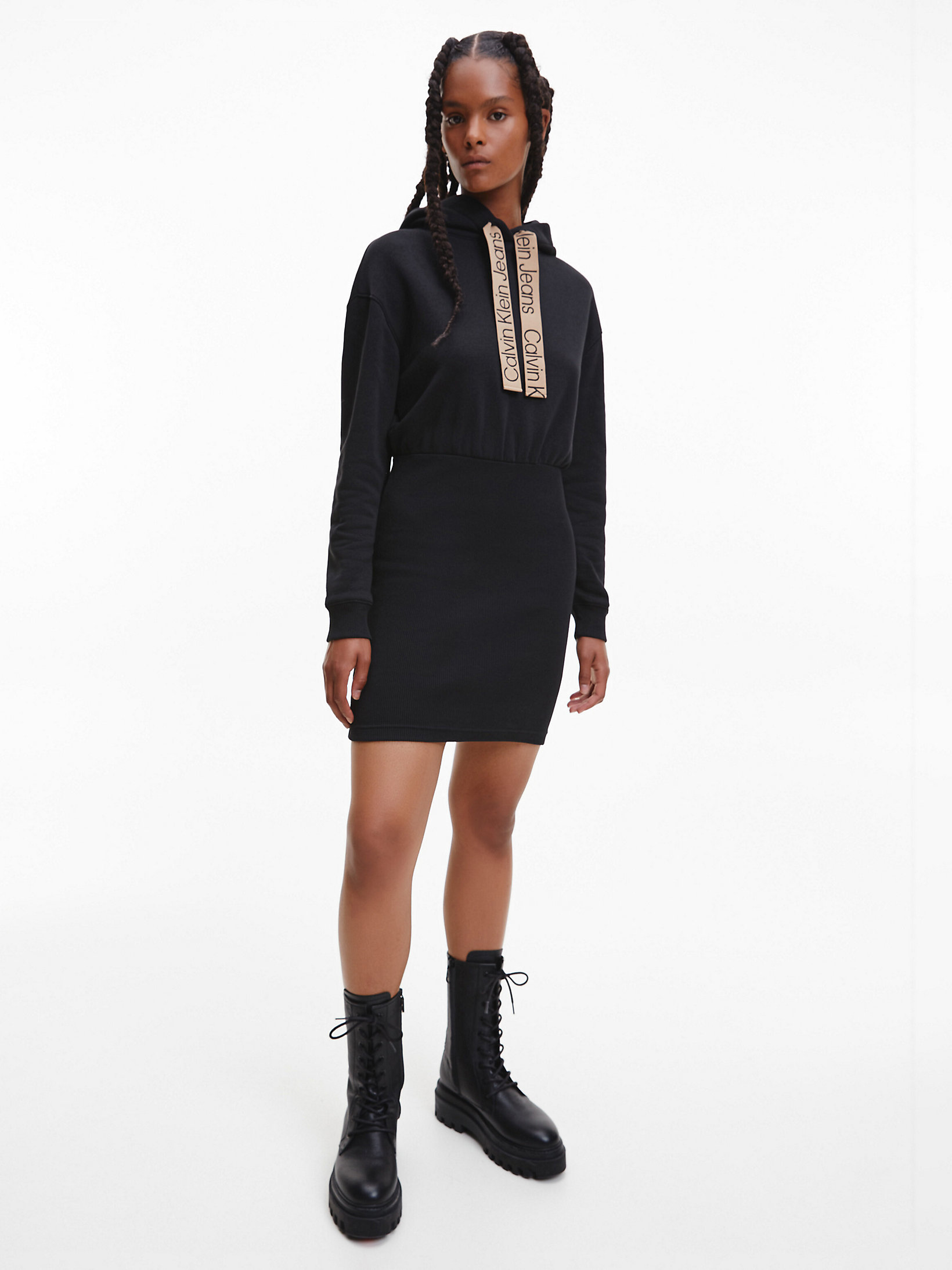 CK Black Logo Tape Hooded Sweatshirt Dress undefined women Calvin Klein
