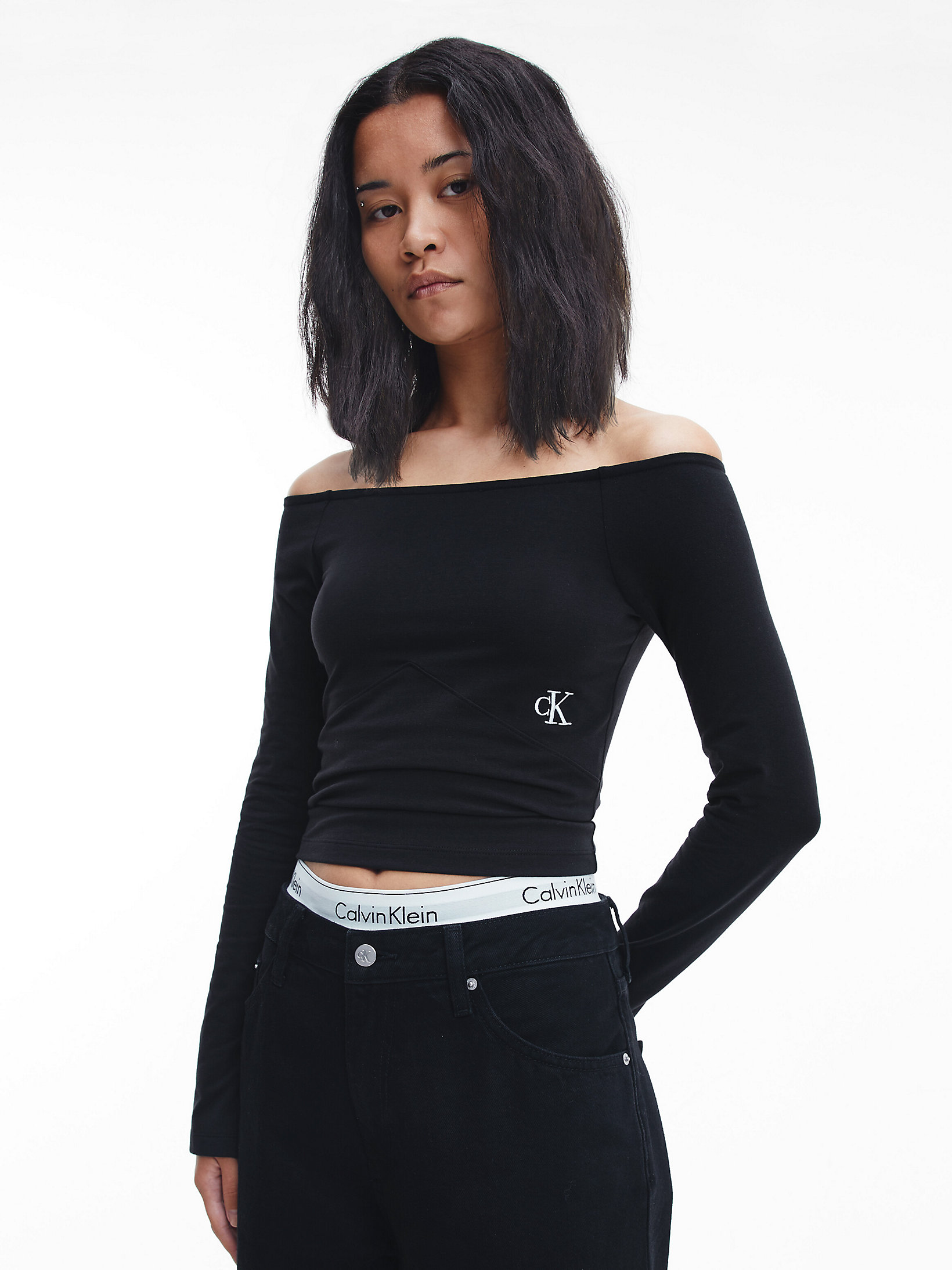 CK Black Slim Off-Shoulder Top undefined women Calvin Klein