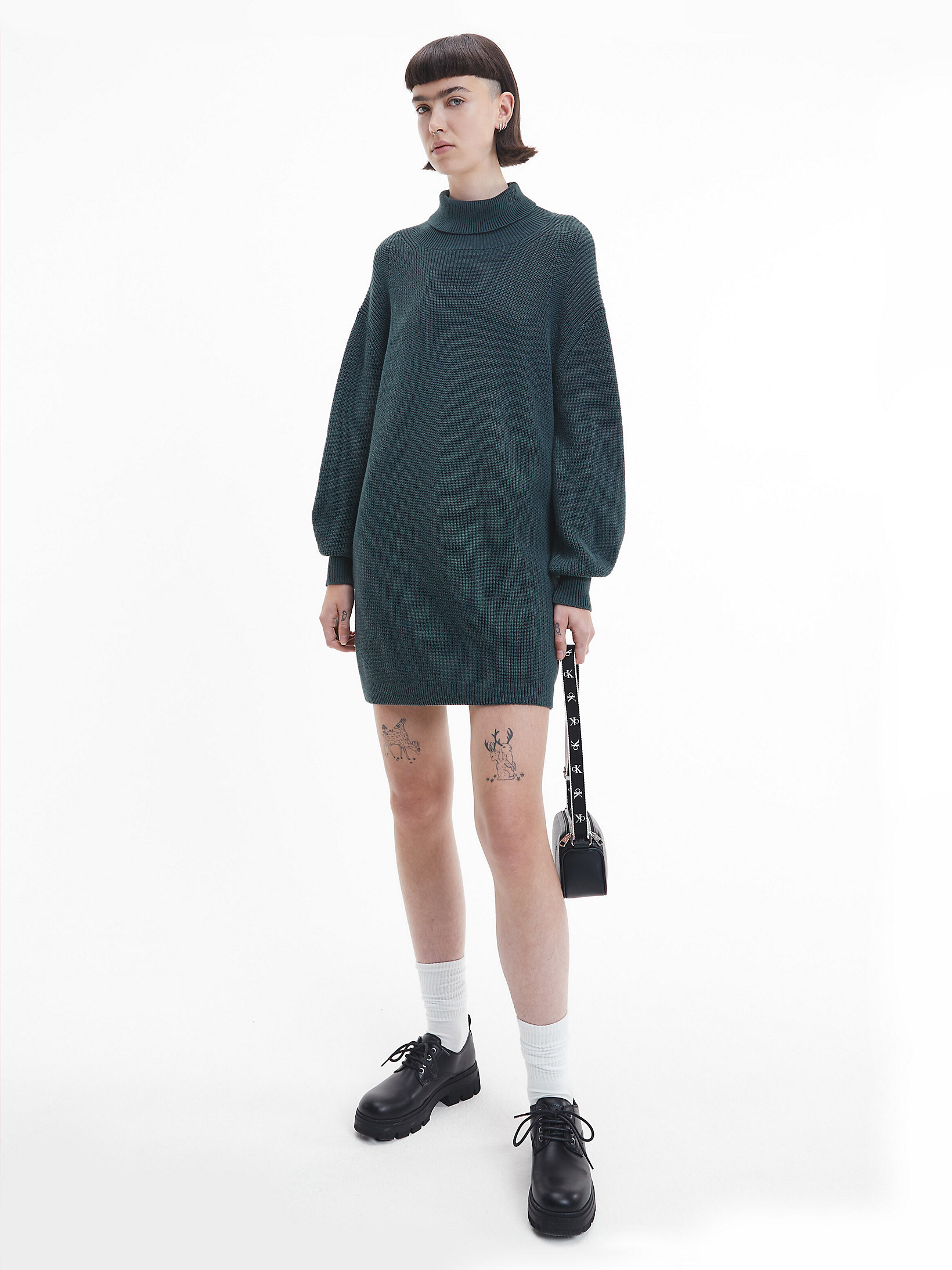 Dark Seaweed Organic Cotton Roll Neck Jumper Dress undefined women Calvin Klein
