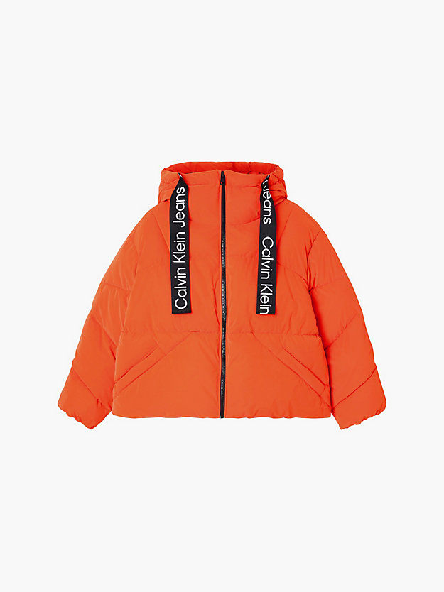CORAL ORANGE Soft Touch Logo Tape Puffer Jacket for women CALVIN KLEIN JEANS