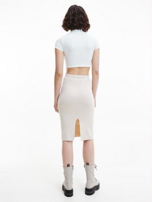 BRIGHT WHITE Top de manga corta reciclado con cremallera de mujer CALVIN KLEIN JEANS