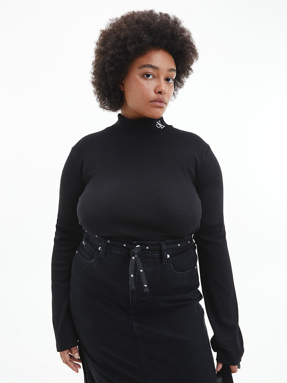 CK BLACK Geripptes Stehkragen-Top In Großen Größen undefined Damen Calvin Klein