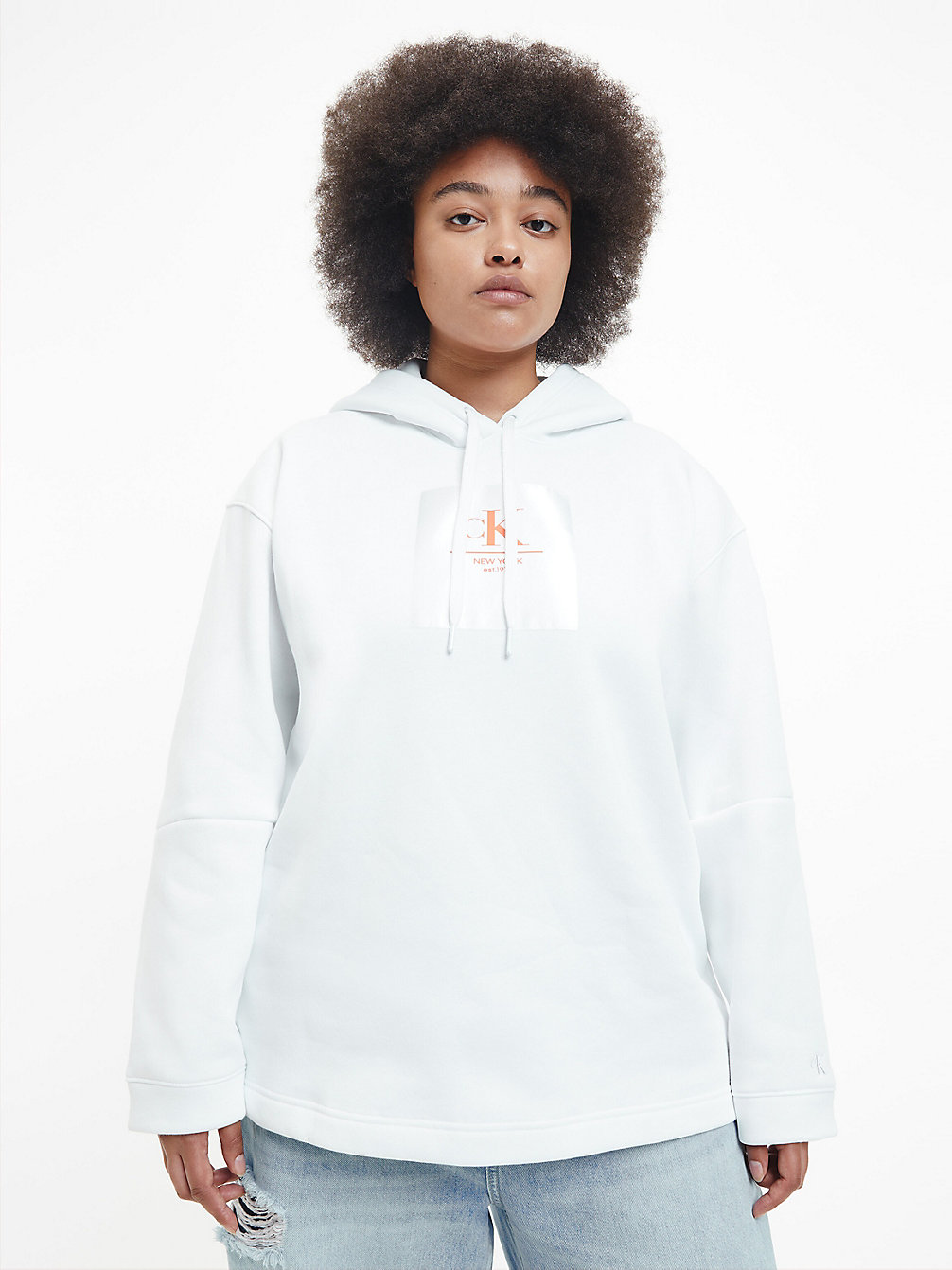 BRIGHT WHITE/CORAL ORANGE Logo-Hoodie In Großen Größen undefined Damen Calvin Klein