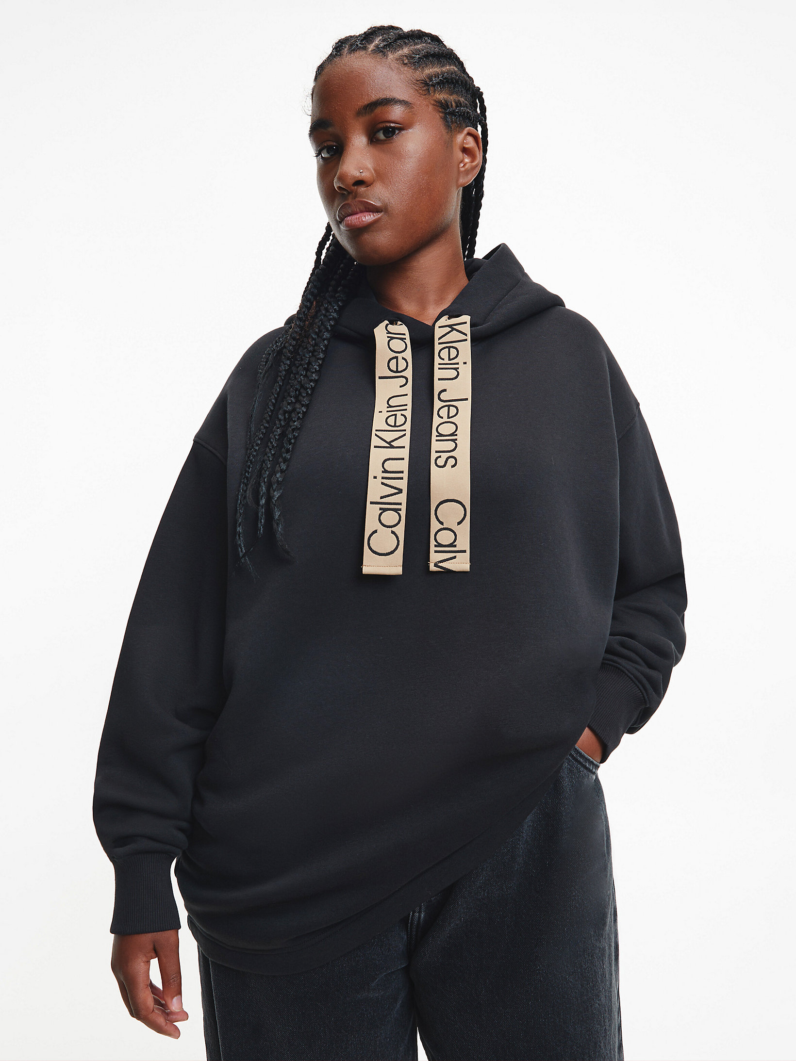 CK Black / Timeless Camel Plus Size Logo Tape Hoodie undefined women Calvin Klein