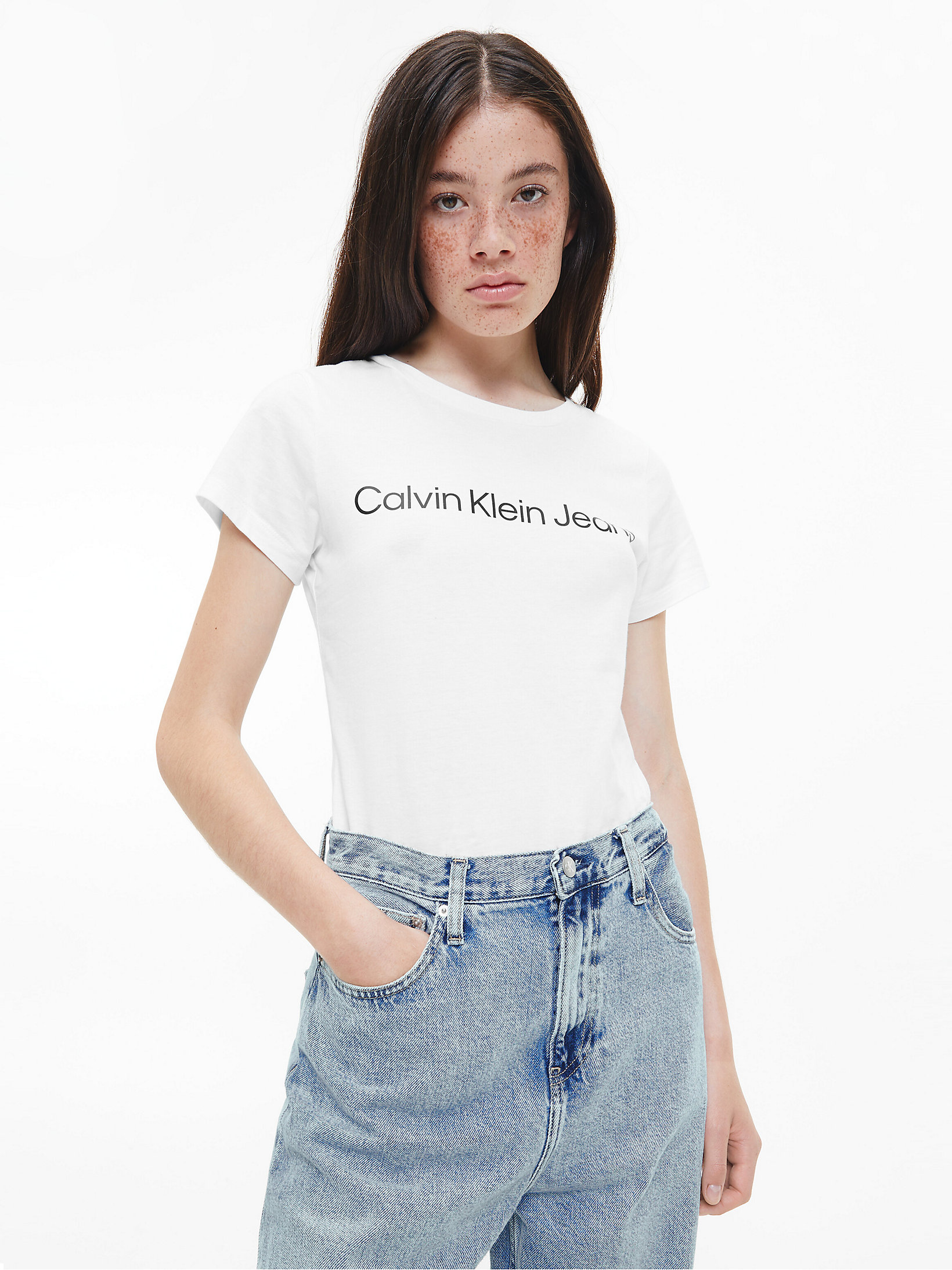 Bright White/CK Black 2 Pack Slim Organic Cotton T-Shirts undefined women Calvin Klein