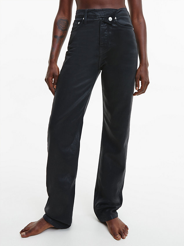 black gecoate high rise straight jeans voor dames - calvin klein jeans