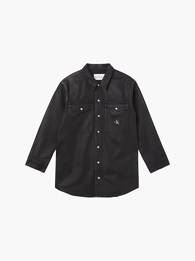 black relaxed coated denim shirt jacket for women calvin klein jeans