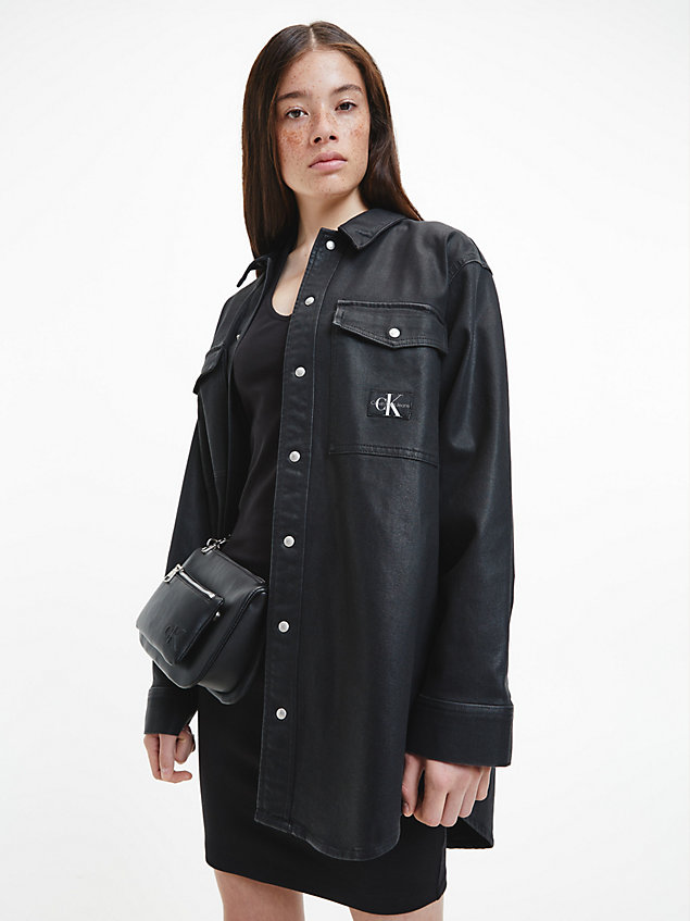 black relaxed coated denim shirt jacket for women calvin klein jeans
