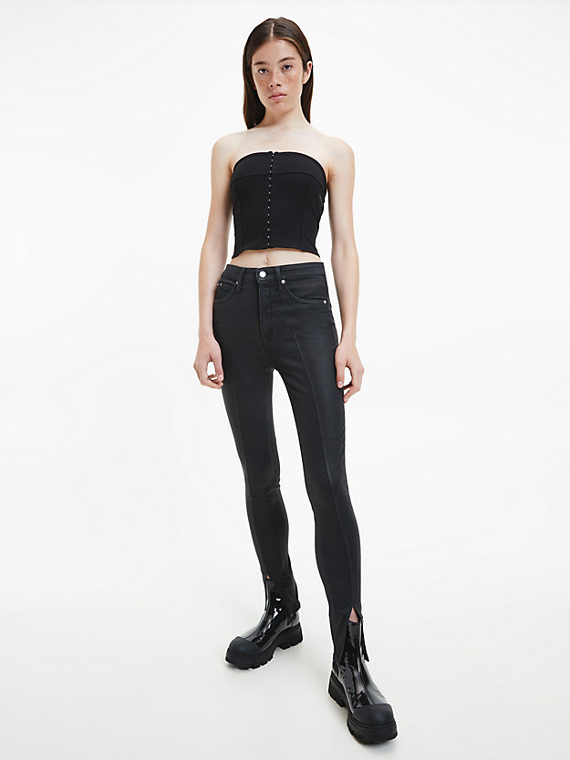 denim black high rise super skinny coated jeans for women calvin klein jeans