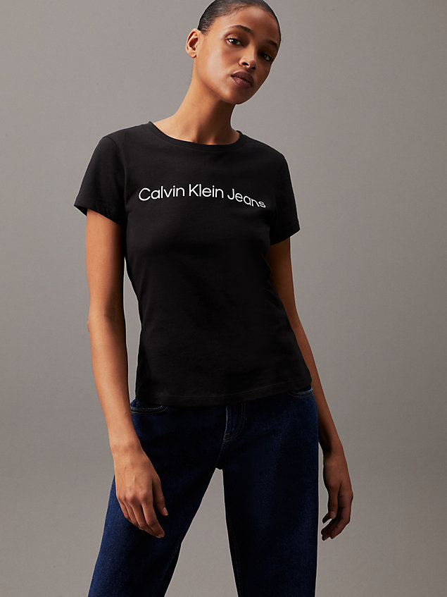 black slim t-shirt met logo van biologisch katoen voor dames - calvin klein jeans