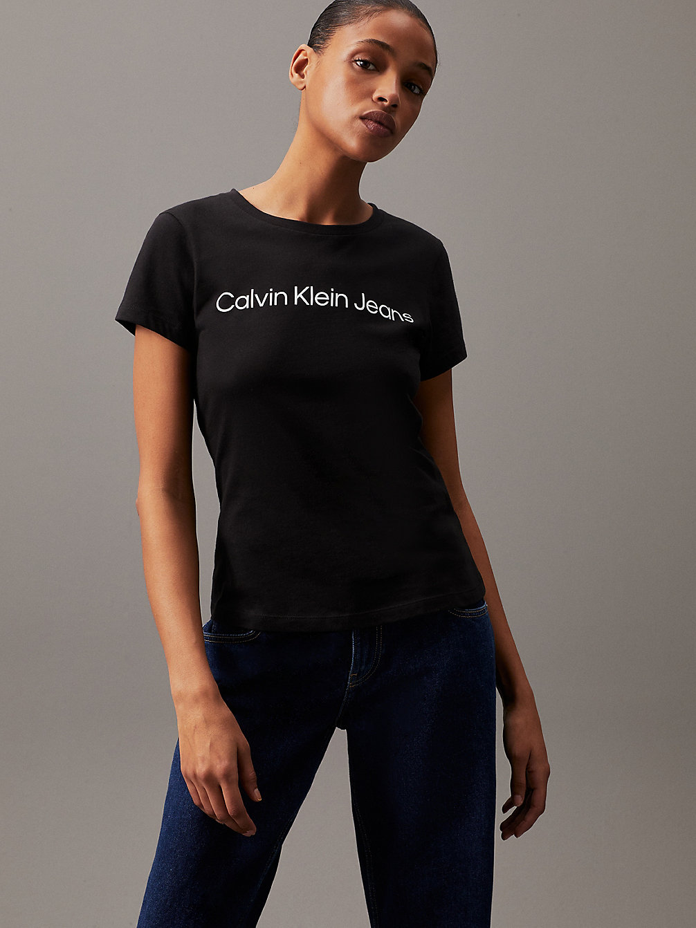 T-Shirt Slim In Cotone Biologico Con Logo > CK BLACK > undefined donna > Calvin Klein