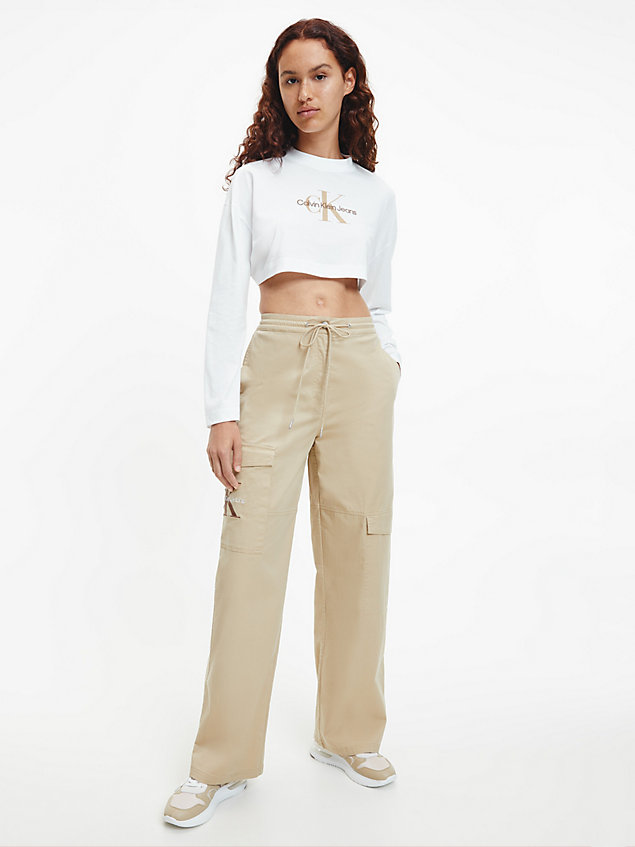 beige cotton twill cargo pants for women calvin klein jeans