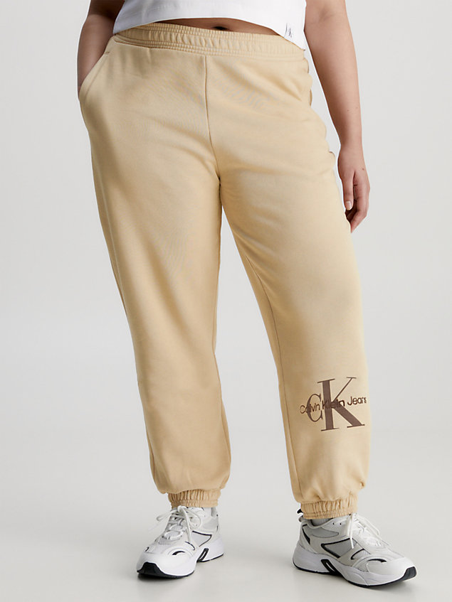 beige relaxed monogram joggers for women calvin klein jeans