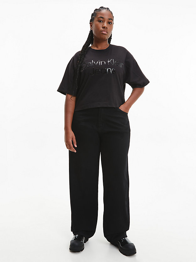 CK BLACK Glänzendes Cropped Logo-T-Shirt für Damen CALVIN KLEIN JEANS