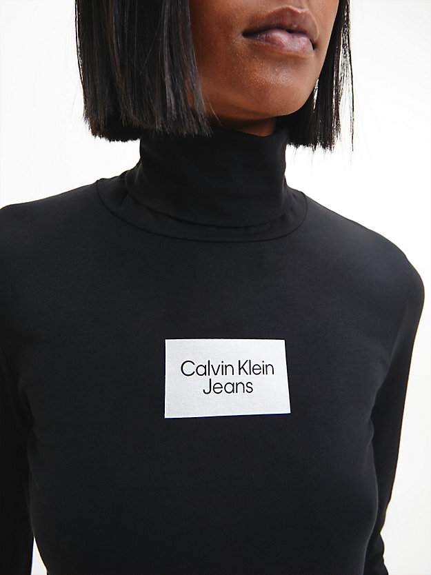 CK BLACK Top a collo alto in cotone biologico slim da donne CALVIN KLEIN JEANS