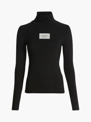 CK BLACK Top a collo alto in cotone biologico slim da donne CALVIN KLEIN JEANS