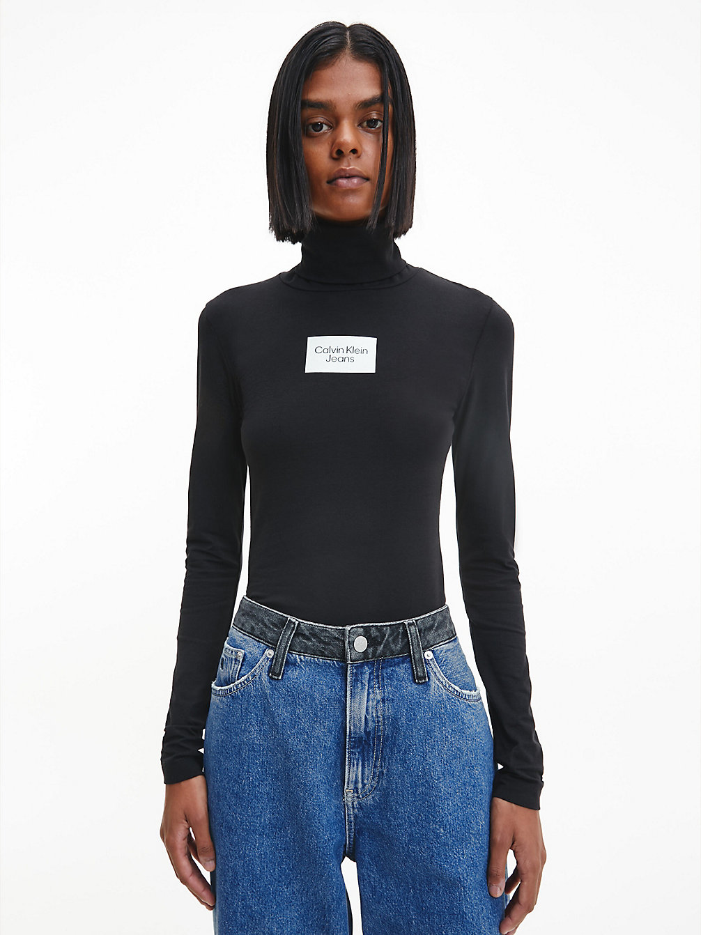 CK BLACK > Облегающий топ с высоким воротником из органического хло > undefined Женщины - Calvin Klein