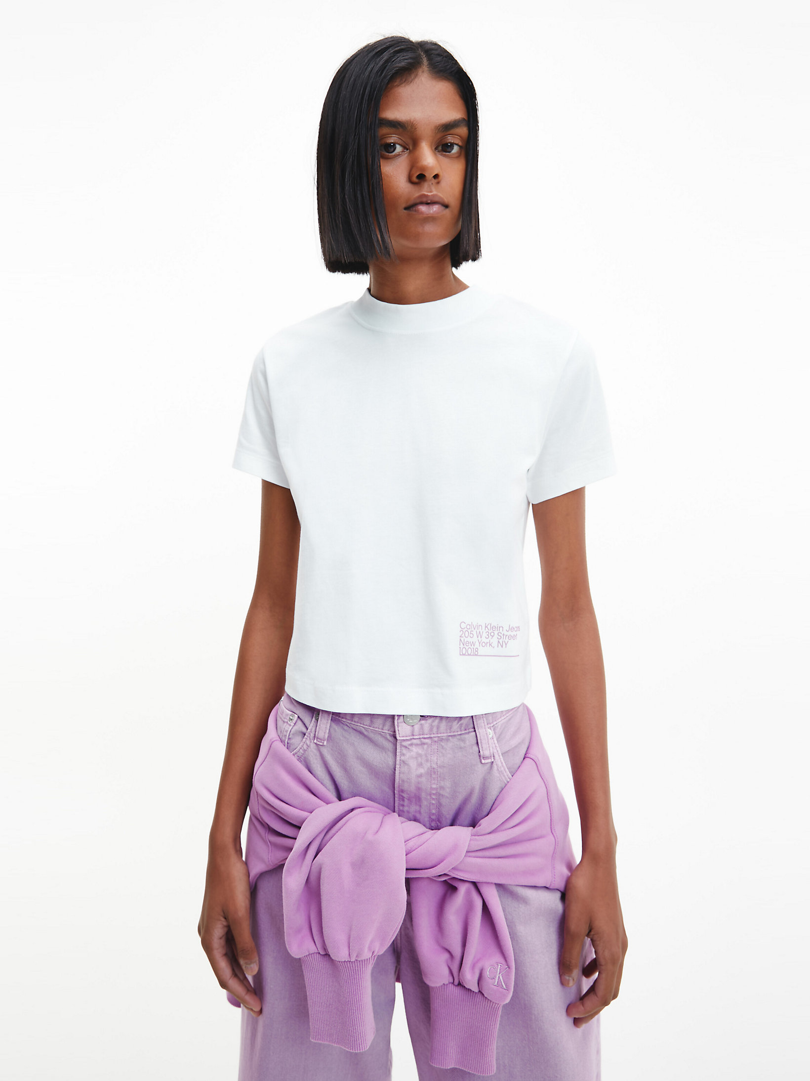 Bright White Cropped Organic Cotton T-Shirt undefined women Calvin Klein