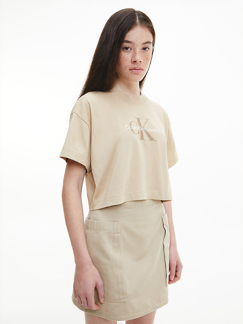 TRAVERTINE Cropped Monogram T-Shirt undefined women Calvin Klein